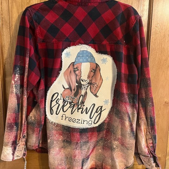 **GOT YOUR GOAT** UP-CYCLED DISTRESSED RED & BLACK FLANNEL XL - Picture 1 of 2